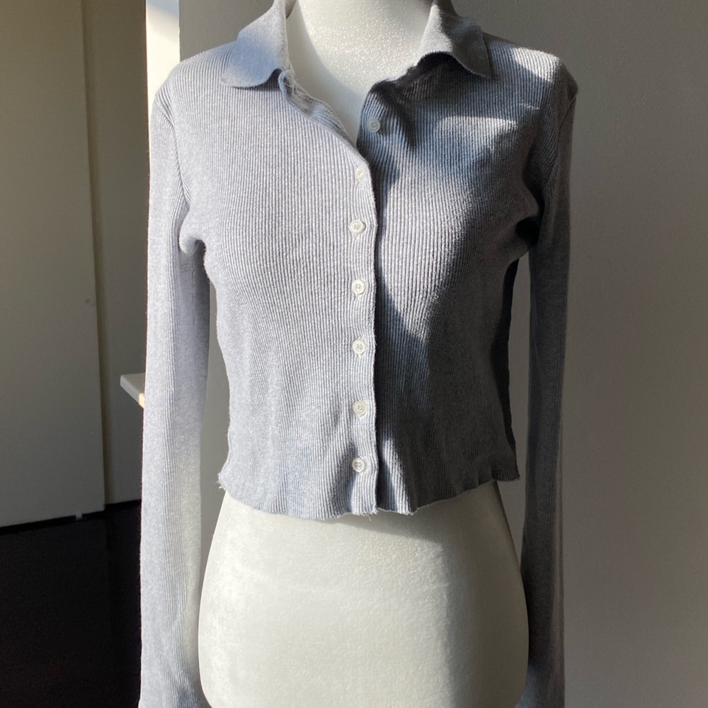 Brandy Melville Gray Crop Button Down Shirt